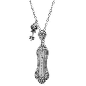 BLESSED Silver Tone Spoon Handle Style Pendant Necklace